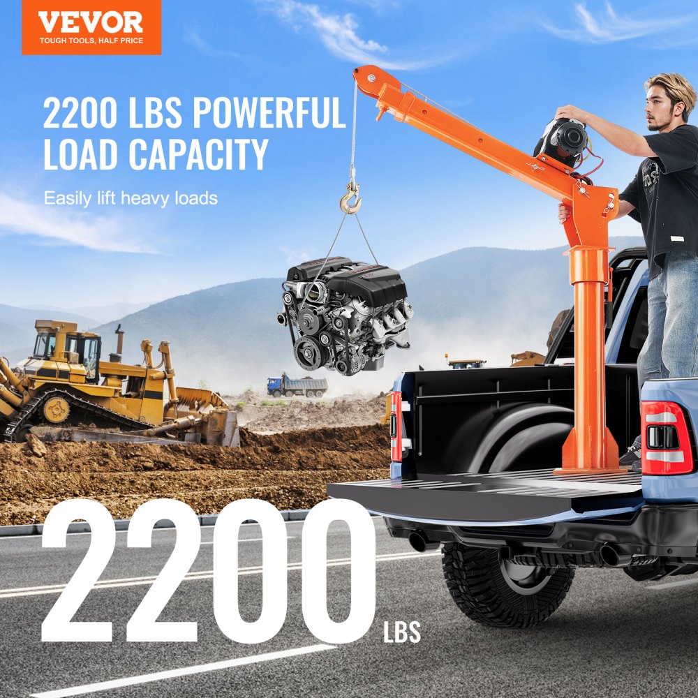 VEVOR Electric Pick-Up Crane, 998 kg, Foldable Truck Crane with 2721 kg Electric Winch, Steel Loading Crane, 360° Swivel, Lifting Crane for Lifting Goods on Construction Sites and in Factories