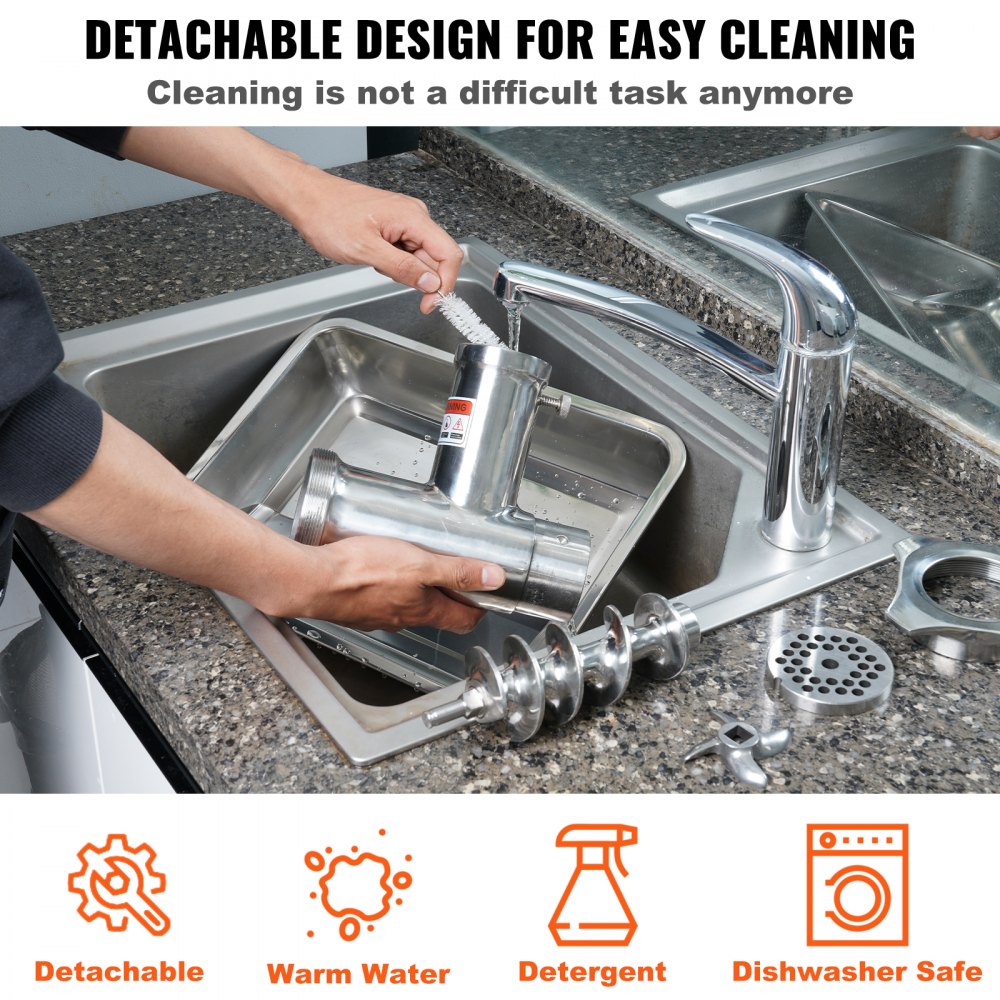 VEVOR Tritacarne Elettrico in Acciaio Inossidabile 304 Capacità Portante 9-10kg Potenza Nominale 650W, Tritacarne da Banco Funzione d'Inversione Capacità 3,76kg/min per Cucina Commerciale Salumeria