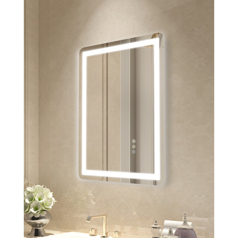 VEVOR Specchio da Bagno a LED 50 x 70 cm Montaggio a Parete con Illuminazione Frontale e Retroilluminata, Specchio Antiappannamento con Memoria con Luci, Specchio Dimmerabile con Temperatura 3 Colori
