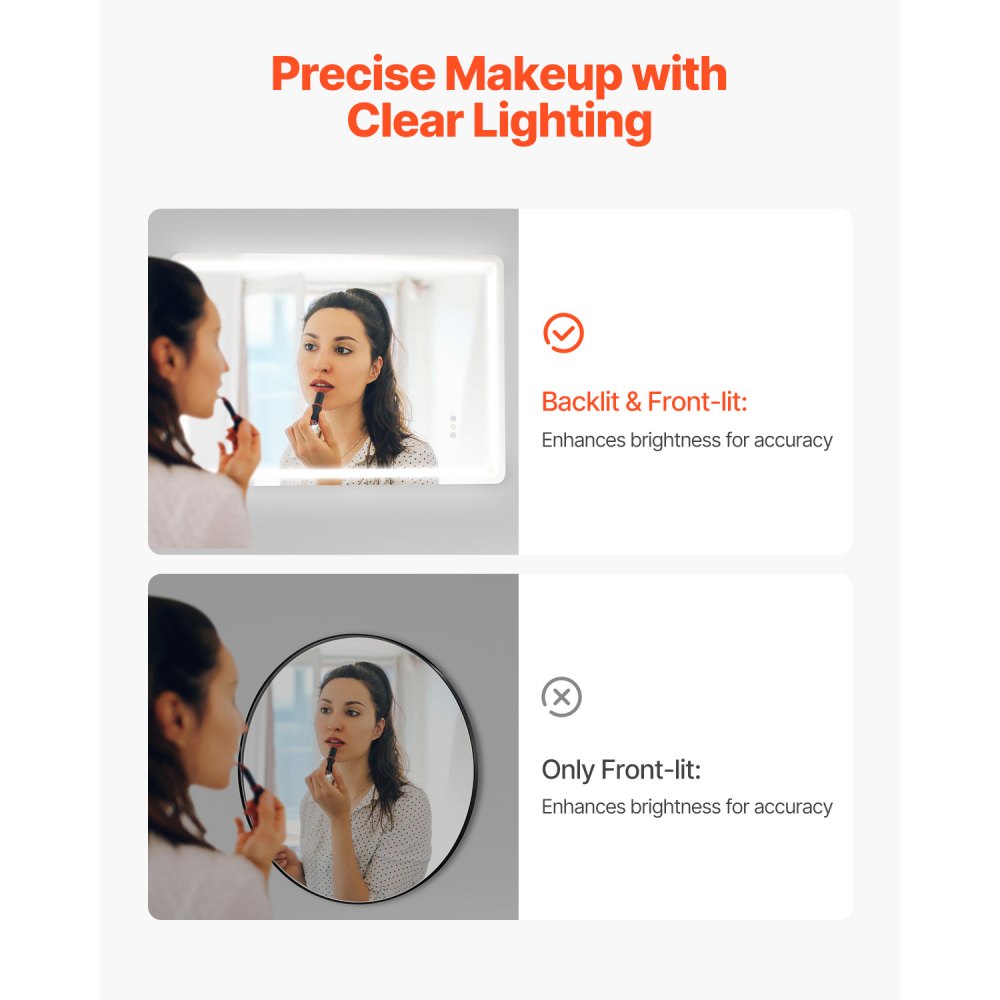 VEVOR Specchio da Bagno a LED 70 x 100 cm Montaggio a Parete con Illuminazione Frontale e Retroilluminata, Specchio Antiappannamento con Memoria con Luci, Specchio Dimmerabile Temperatura 3 Colori