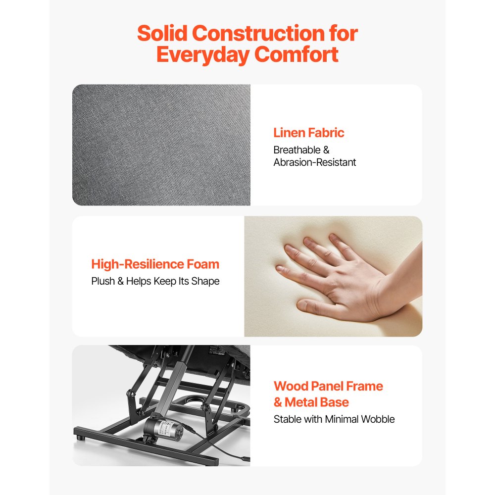 VEVOR Poltrona Reclinabile Elettrica, Poltrona Relax Elettrica Carico max 150 kg Regolabile Reclinabile da Soggiorno Camera da Letto Controllo Telecomando, Tessuto in Lino per Anziani, Grigio Chiaro