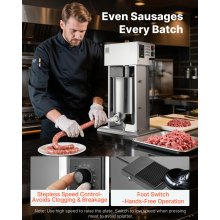 VEVOR Insaccatrice Elettrica per Salsicce, Insaccatrice Verticale per Carne da 10 L, Controllo della Velocità Continuo e Pedale, in Acciaio Inox con 4 Tubi di Insacco, per Uso Commerciale e Domestico