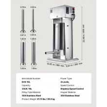 VEVOR Insaccatrice Elettrica per Salsicce, Insaccatrice Verticale per Carne da 35 L, Controllo della Velocità Continuo e Pedale, in Acciaio Inox con 4 Tubi di Insacco, per Uso Commerciale e Domestico