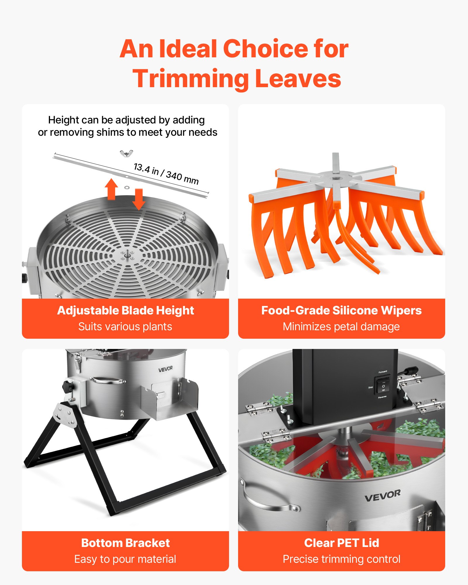 VEVOR Tagliatrice per Foglie Gemme da 415 mm con Lame Affilate in Acciaio Inossidabile, Tagliabordi Idroponico a Staffa per Taglio Bagnato Asciutto con Griglia Asciutta, per Piante, Boccioli