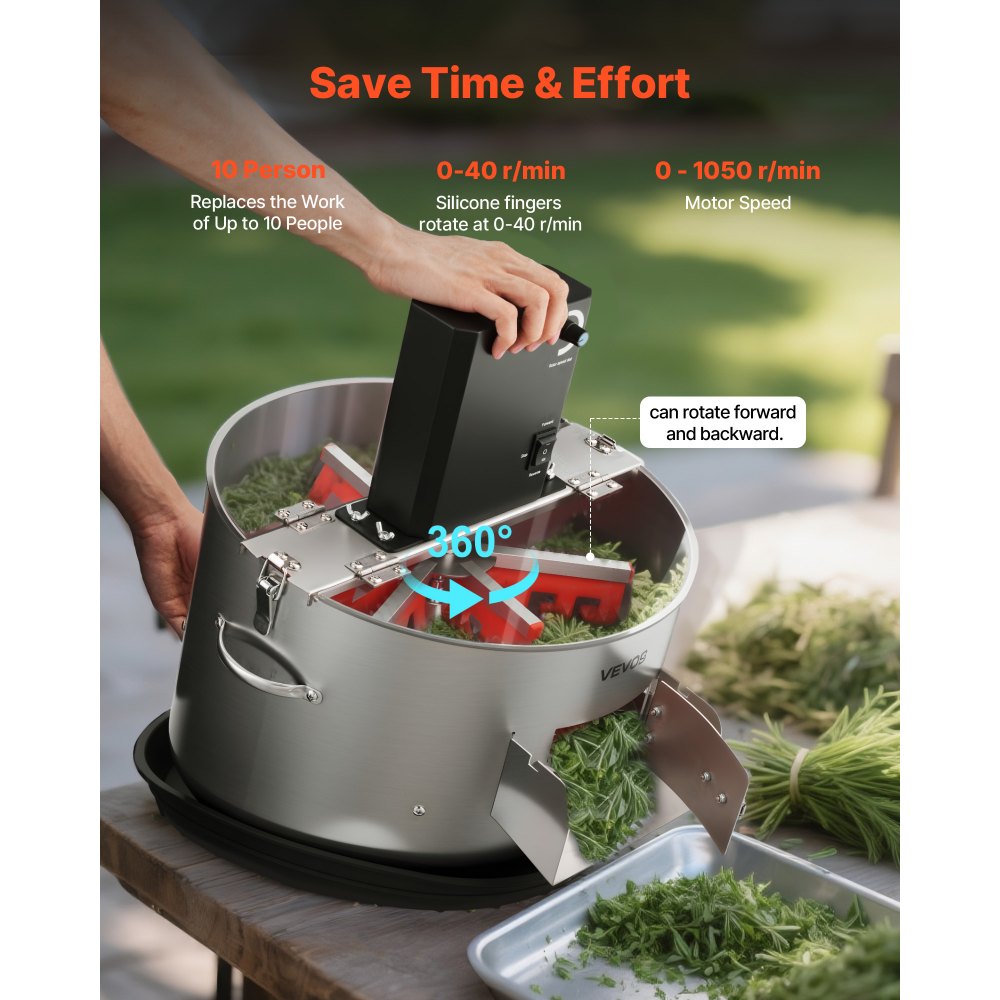 VEVOR Tagliabordi per Foglie Gemme, Manuale ed Elettrico, Tagliabordi da 370 mm con Lame in Acciaio Inox, Taglio Visivo, Macchina da Taglio Idroponica a Umido e a Secco con Vassoio, per Piante
