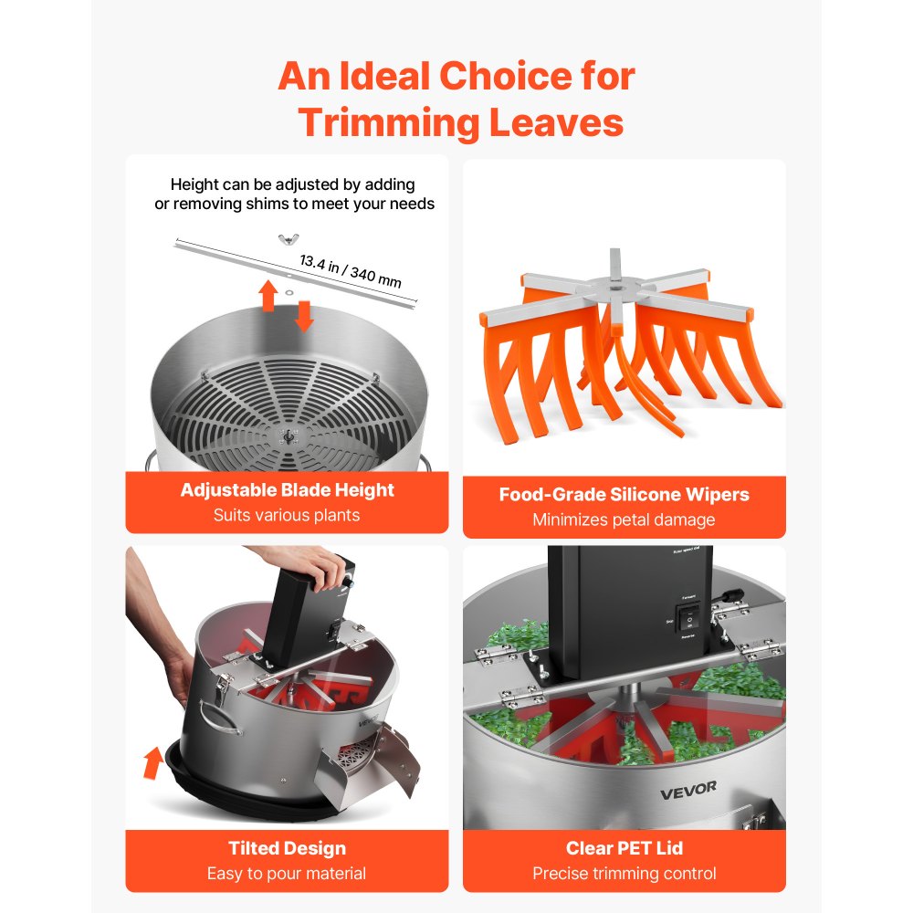 VEVOR Tagliabordi per Foglie Gemme, Manuale ed Elettrico, Tagliabordi da 370 mm con Lame in Acciaio Inox, Taglio Visivo, Macchina da Taglio Idroponica a Umido e a Secco con Vassoio, per Piante