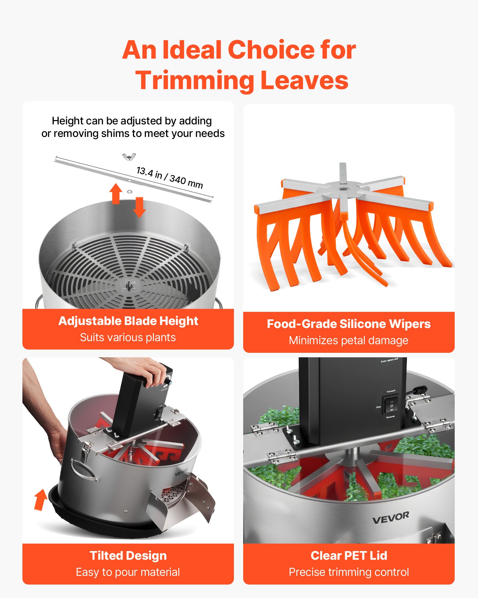 VEVOR Tagliabordi per Foglie Gemme, Manuale ed Elettrico, Tagliabordi da 370 mm con Lame in Acciaio Inox, Taglio Visivo, Macchina da Taglio Idroponica a Umido e a Secco con Vassoio, per Piante