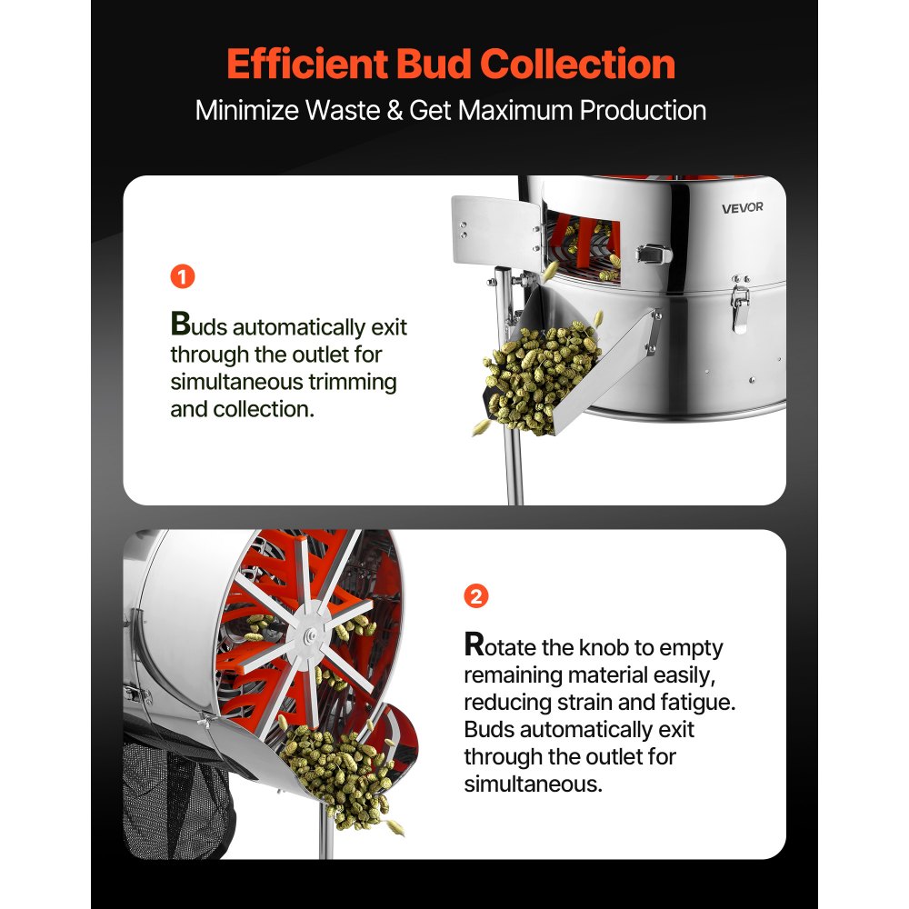 VEVOR Tagliafoglie a Ciotola Elettrico da 415 mm con Lame Affilate in Acciaio Inossidabile, Velocità Regolabile, Macchina da Taglio Idroponica con Sacco di Raccolta, Potatore Manuale e Forbici