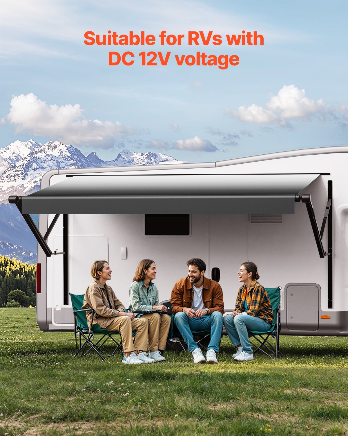 VEVOR Tenda da Sole di Ricambio Impermeabile in Vinile per Camper, Tenda da Sole Retrattile Modulare con Telaio in Lega di Alluminio, Nero Sfumato, Elettrico 3048 mm per Camper DC12V