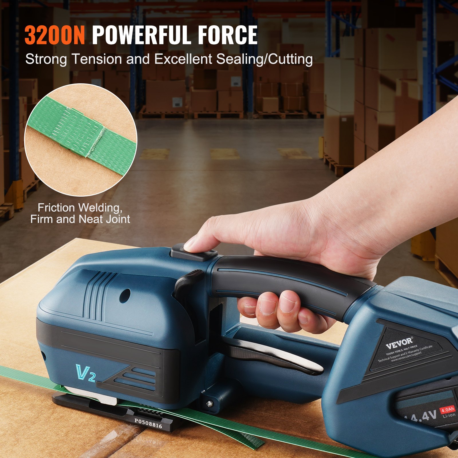 VEVOR Reggiatrice Elettrica 0,89-1,6 cm Tendireggia Elettrica per Reggette PP PET, con Schermo Digitale, 2 x 4000 mAh Reggiatrice Automatica Alimentata a Batteria per Pallet di Scatole da Imballaggio