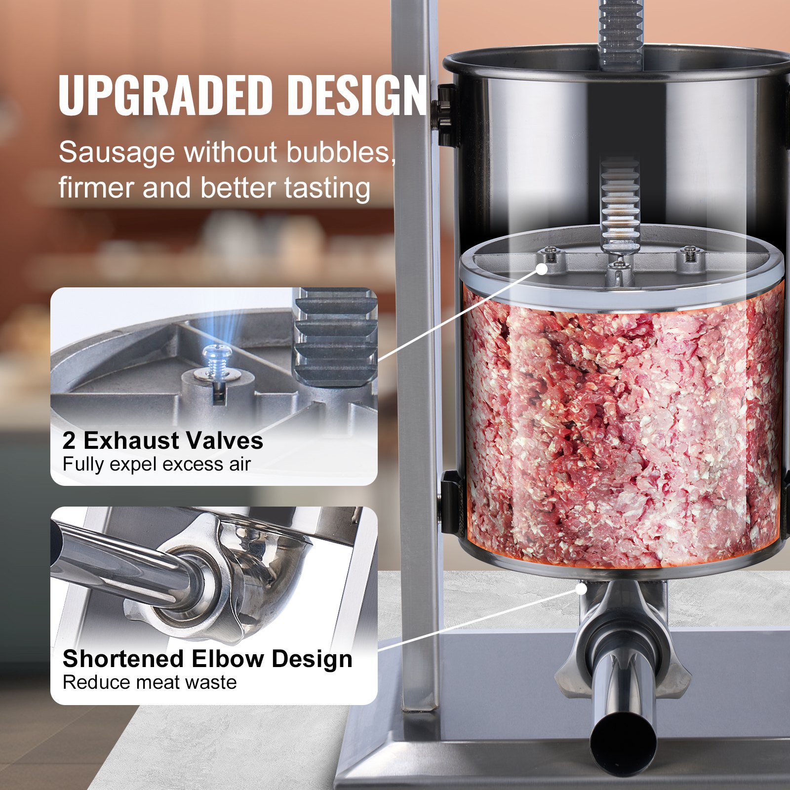 VEVOR Electric Sausage Stuffer, 12L / 25lb Vertical Meat Stuffer, 200W Motor, Stepless Speed Control and Foot Pedal, Made of Food-Grade 304 Stainless Steel, 5 Filling Tubes for Home and Commercial Use