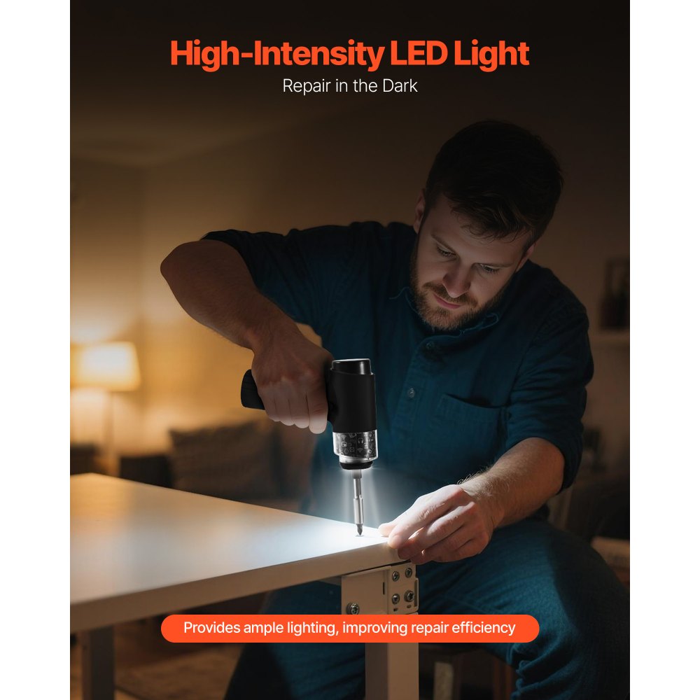 VEVOR Electric Screwdriver, 7 Torque Settings 0.5-5 N.m, 2500mAh Battery, Cordless Screwdriver Set with 32 PCS 1/4 in Bits, Digital Display, LED Light, Type-C Charging, for Furniture Electrical Repair