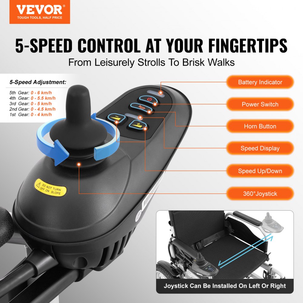 VEVOR Sedia a Rotelle Elettrica per Adulti Anziani, Portata di 120,2 kg Carrozzine Elettriche Motorizzate Pieghevoli Leggere Larghezza 444,5 mm Sedia Elettrica per Tutti Terreni, Schienale Regolabile