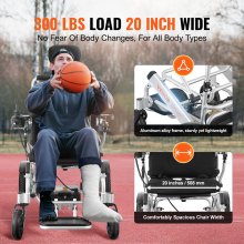 VEVOR Sedia a Rotelle Elettrica, Capacità Peso 136 kg, Sedia a Rotelle Motorizzata Pieghevole Leggera Larghezza 508 mm, Sedia per Tutti i Terreni in Lega di Alluminio, Schienale Regolabile