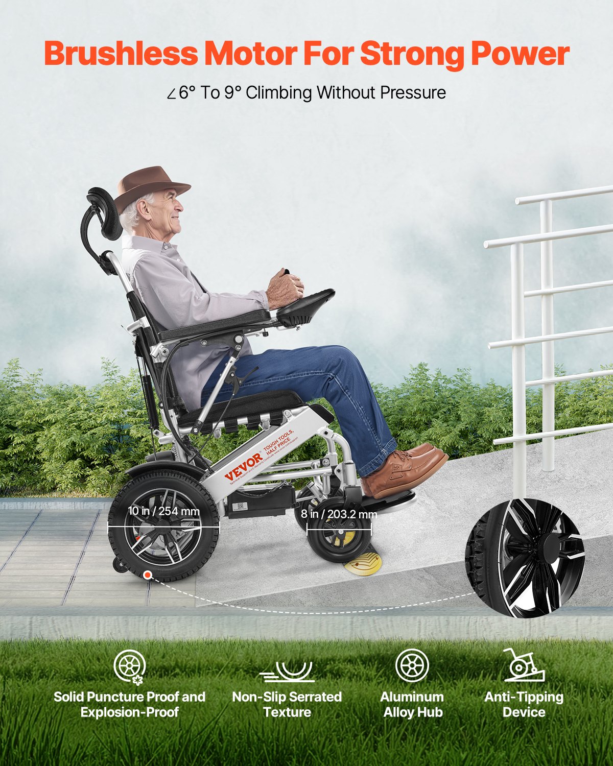 VEVOR Electric Folding Wheelchair, 21 km Range, Medical Scooter up to 136 kg, Electric Wheelchair with Adjustable Backrest, Portable 53 cm Seat, E-Wheelchair for Seniors & Disabled