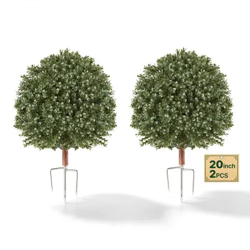 VEVOR Set di 2 Piante di Bosso Artificiali 508 mm, Cespugli Finti in PE, Albero Topiario Finto con Picchetti Metallici, Topiaria Artificiale da Esterno e Interno per Ingresso, Veranda, Balcone e Patio