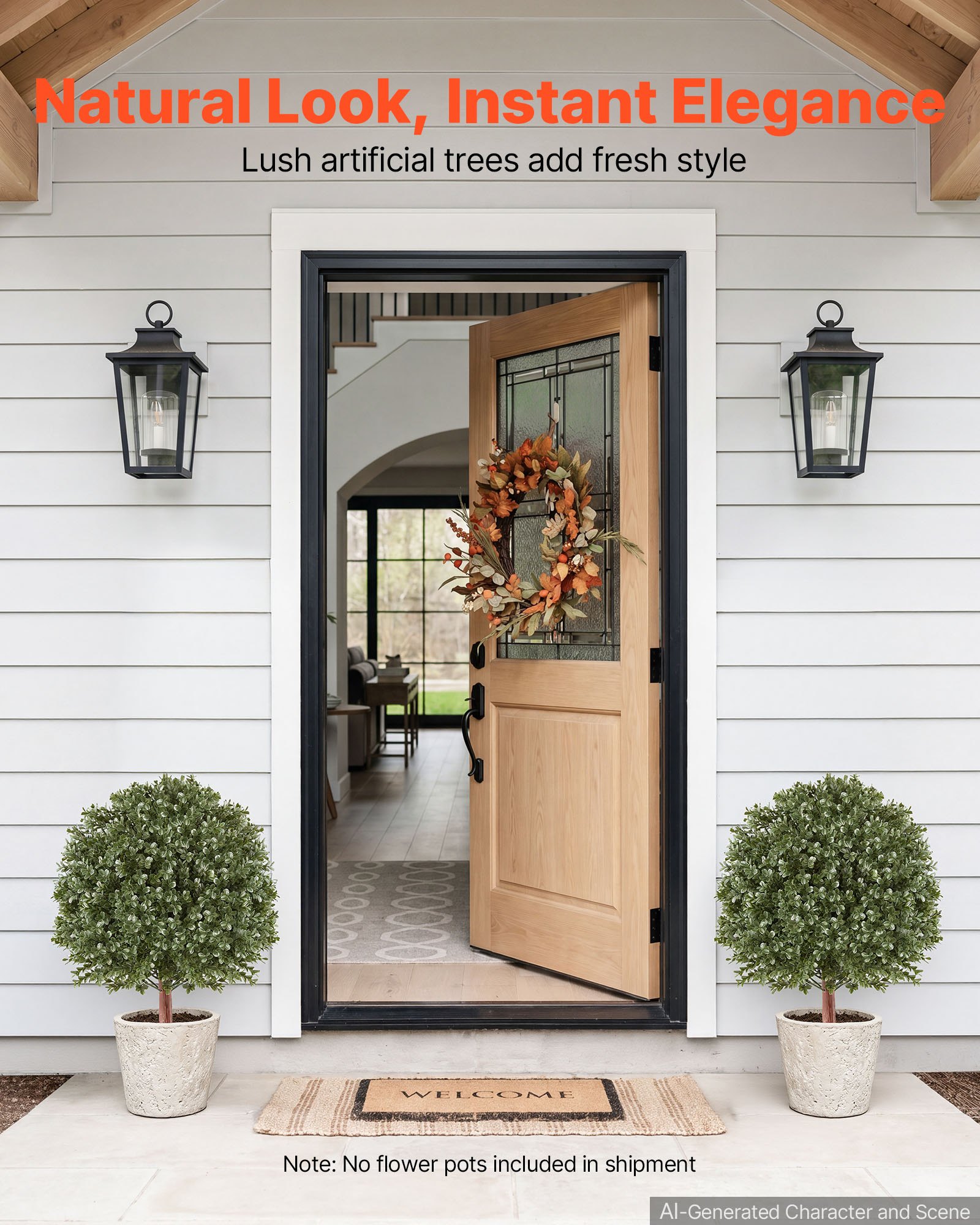 VEVOR Set di 2 Piante di Bosso Artificiali 508 mm, Cespugli Finti in PE, Albero Topiario Finto con Picchetti Metallici, Topiaria Artificiale da Esterno e Interno per Ingresso, Veranda, Balcone e Patio