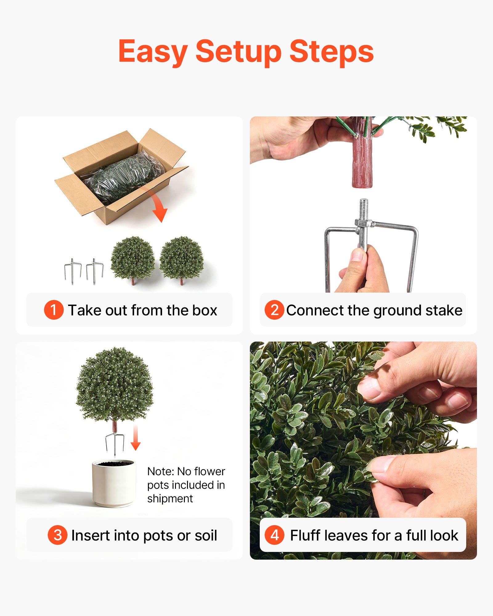 VEVOR Set di 2 Piante di Bosso Artificiali 508 mm, Cespugli Finti in PE, Albero Topiario Finto con Picchetti Metallici, Topiaria Artificiale da Esterno e Interno per Ingresso, Veranda, Balcone e Patio