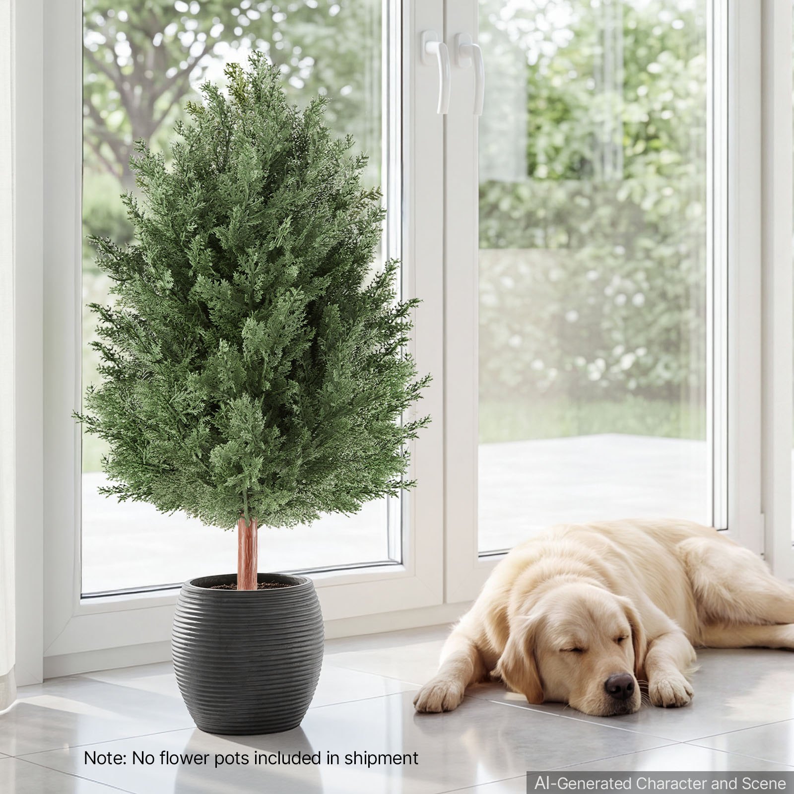 VEVOR Set di 2 Alberi di Cedro Artificiali 914 mm Piante Finte Grandi in PE, Albero Topiario da Esterno e Interno con Picchetti, Arbusti Decorativi per Porta d'Ingresso, Veranda, Balcone e Giardino