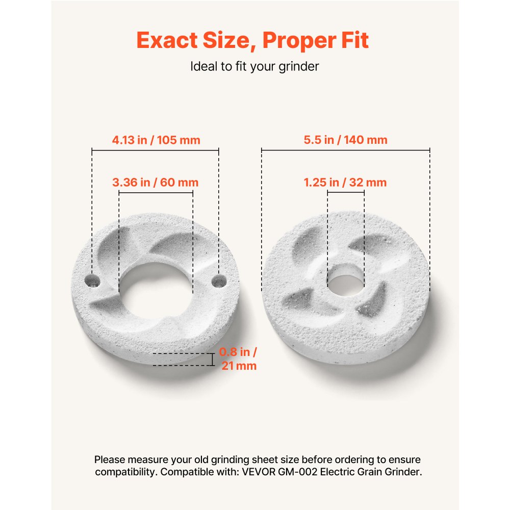 VEVOR 2PCS Grinding Sheets for Electric Grain Mill Grinder, Marble Dry & Wet Grinding Discs, Replacement Grinding Plates Compatible with VEVOR GM-002 Corn Spice Mill Grinder