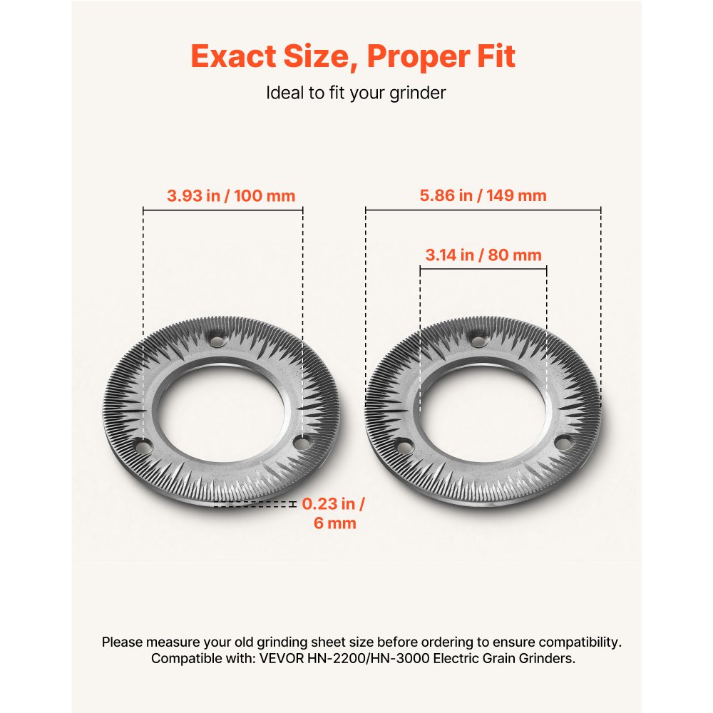 VEVOR 2PCS Grinding Sheets for Electric Grain Mill Grinder, Cast Iron Dry Grinding Discs, Replacement Grinding Plates Compatible with VEVOR HN-2200, HN-3000 Corn Spice Mill Grinder