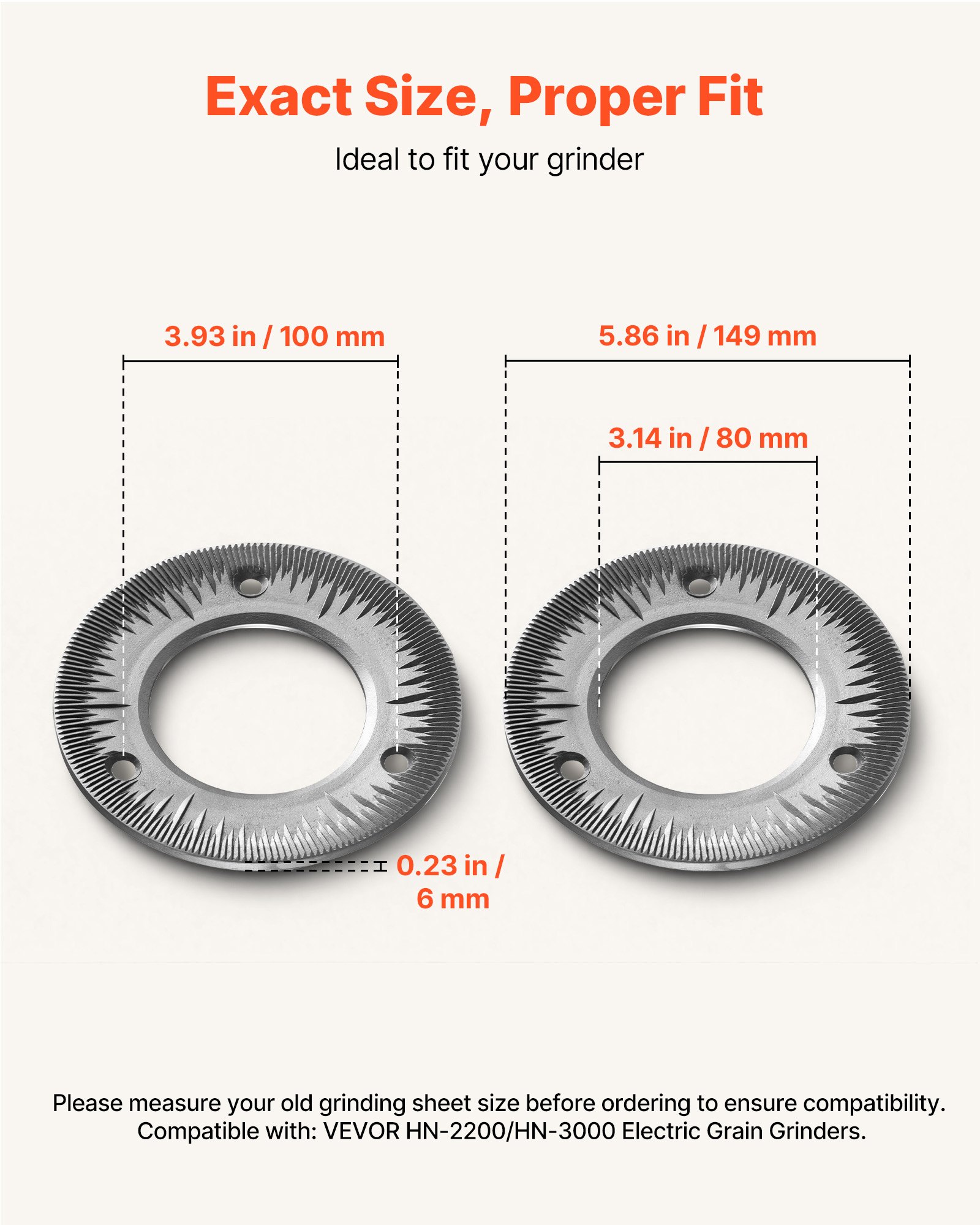 VEVOR 2PCS Grinding Sheets for Electric Grain Mill Grinder, Cast Iron Dry Grinding Discs, Replacement Grinding Plates Compatible with VEVOR HN-2200, HN-3000 Corn Spice Mill Grinder
