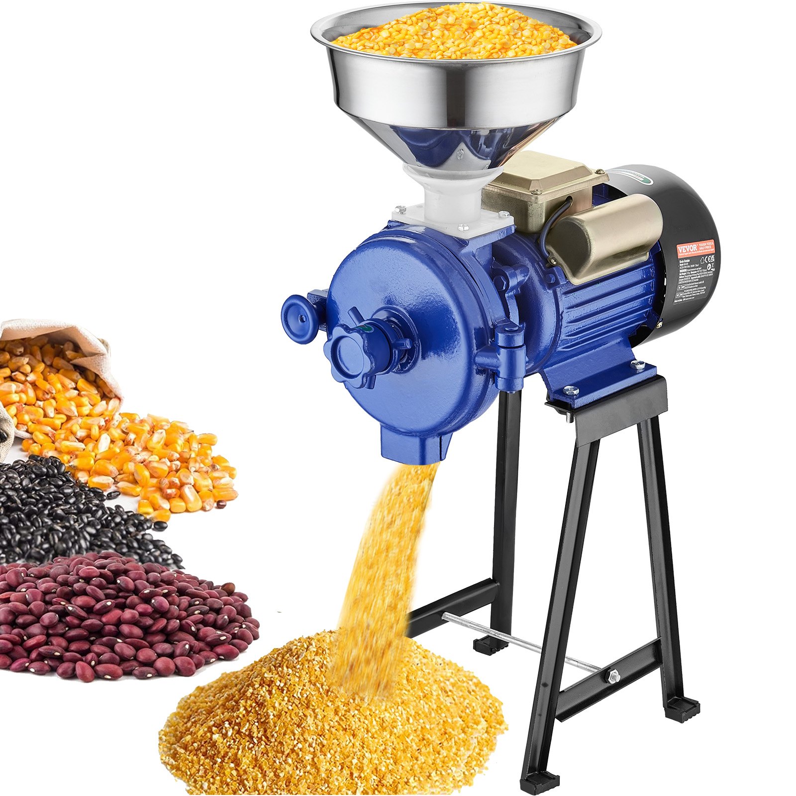 VEVOR Mulino Elettrico per Cereali, Mulino per Mais con Imbuto, Macchina per Polvere Spessore Regolabile, Mulino per Cereali per Farina Impieghi Gravosi, Macina a Secco o Umido, Macina Spezie 3000 W