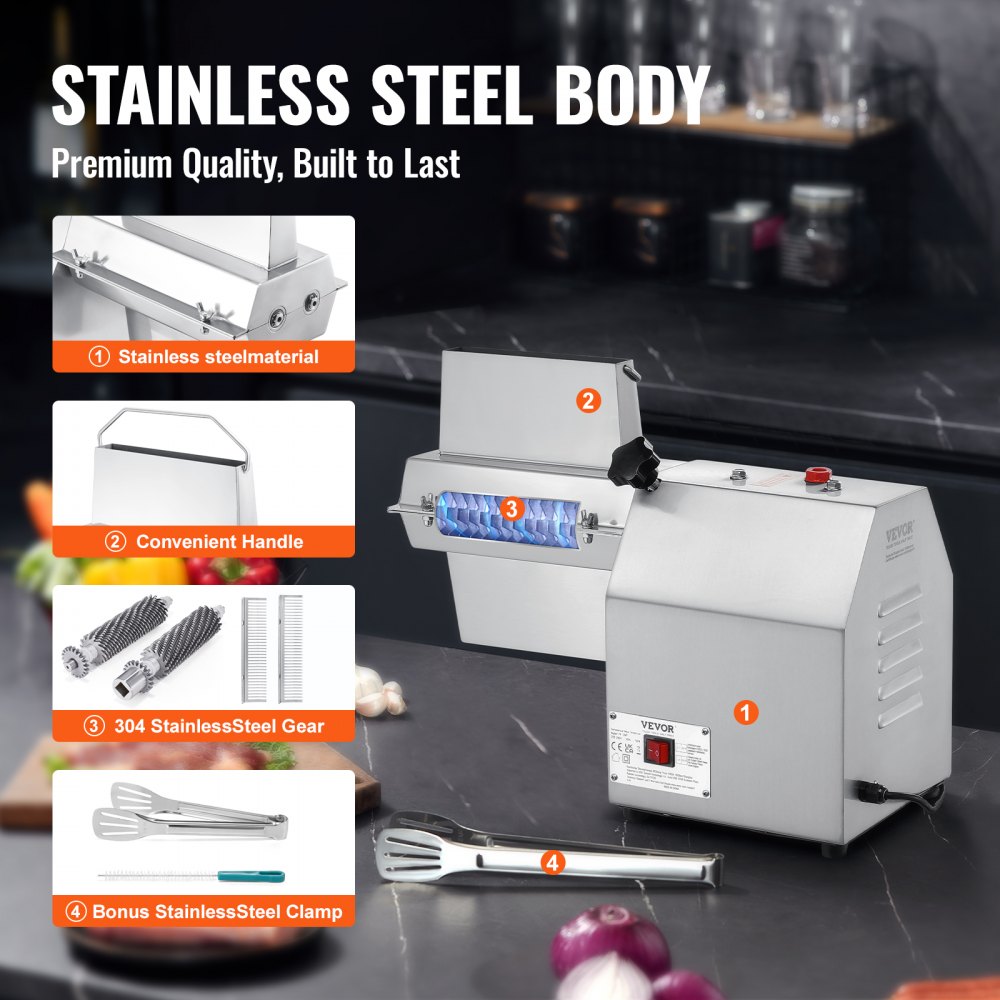 VEVOR Batticarne Commerciale Elettrico 750W Macchina per Intenerire Carne 67 Lame in Acciaio Inossidabile Strumento per Intenerire Carne per Preparare Bistecche di Pollo Maiale, Batticarne Elettrico
