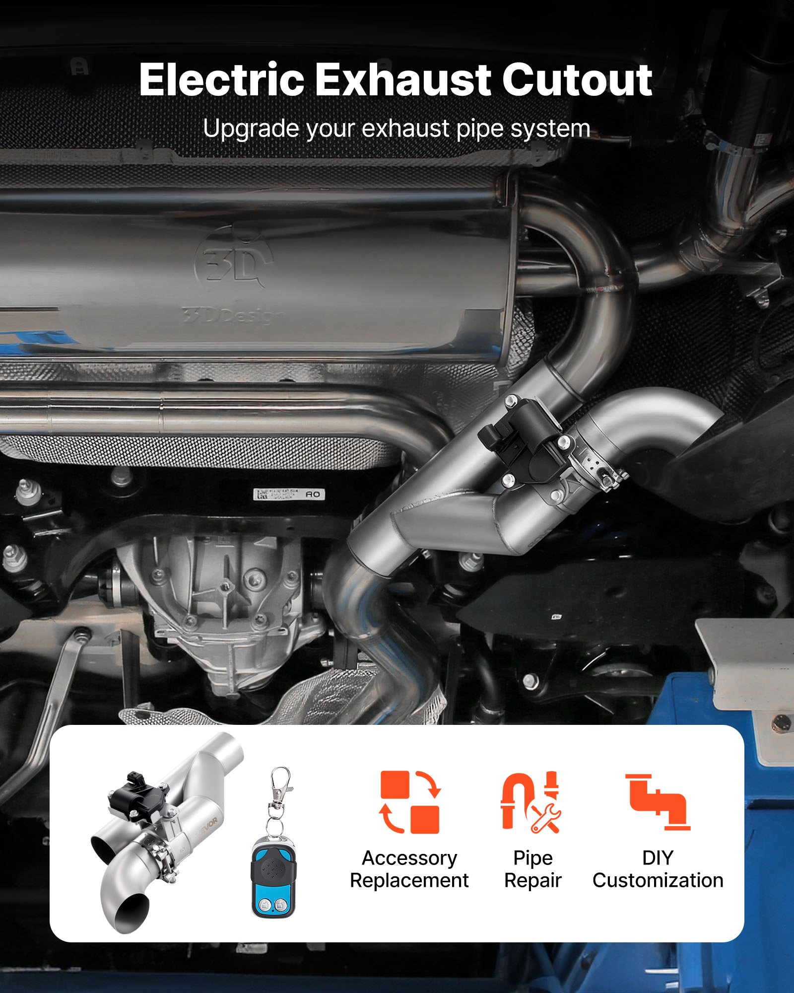 VEVOR Tubo Scarico per Auto Universale, Set di Valvole di Scarico Universali in Acciaio Inossidabile da 6,35 mm, Tubo a Y, con Scatola di Controllo Remoto, per Camion, Berline e Auto Sportive