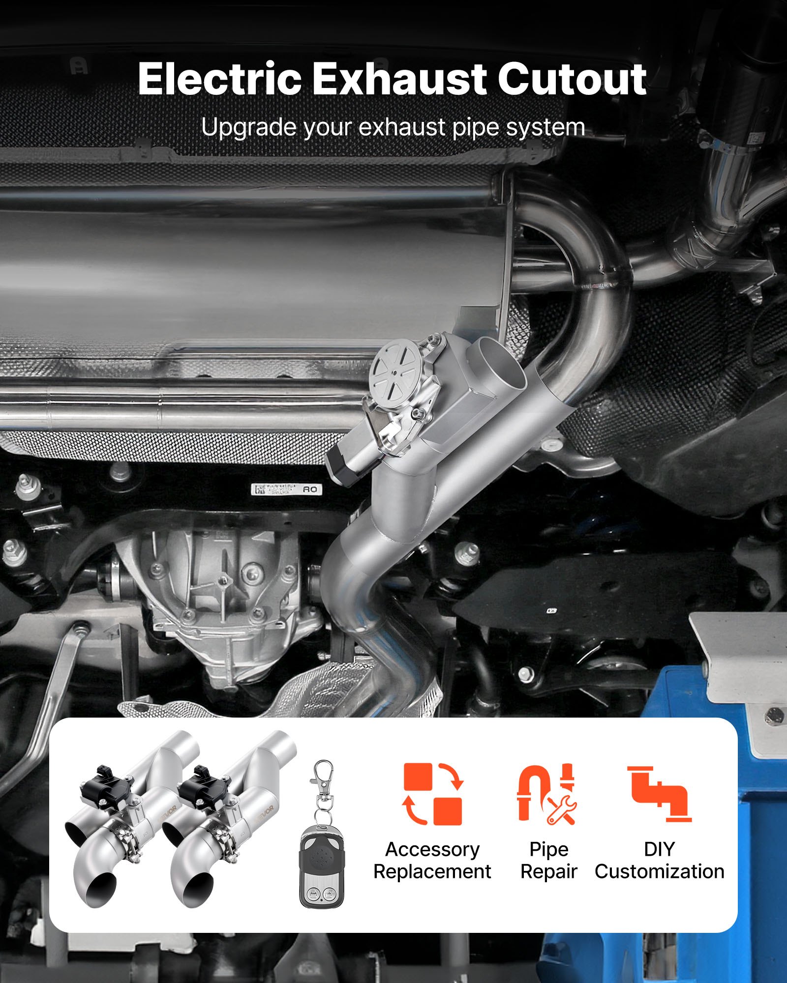 VEVOR Tubo Scarico per Auto Universale, Set di Valvole di Scarico Universali in Acciaio Inossidabile da 6,35 mm, 2 Pezzi, con Telecomando, Adatte per Camion, Berline e Auto Sportive, Peso di 4,1 kg