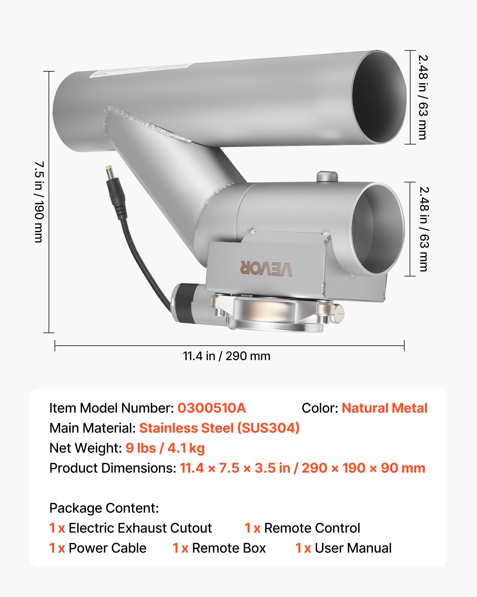 VEVOR Tubo Scarico per Auto Universale, Set di Valvole di Scarico Universali in Acciaio Inossidabile da 6,35 mm, 2 Pezzi, con Telecomando, Adatte per Camion, Berline e Auto Sportive, Peso di 4,1 kg