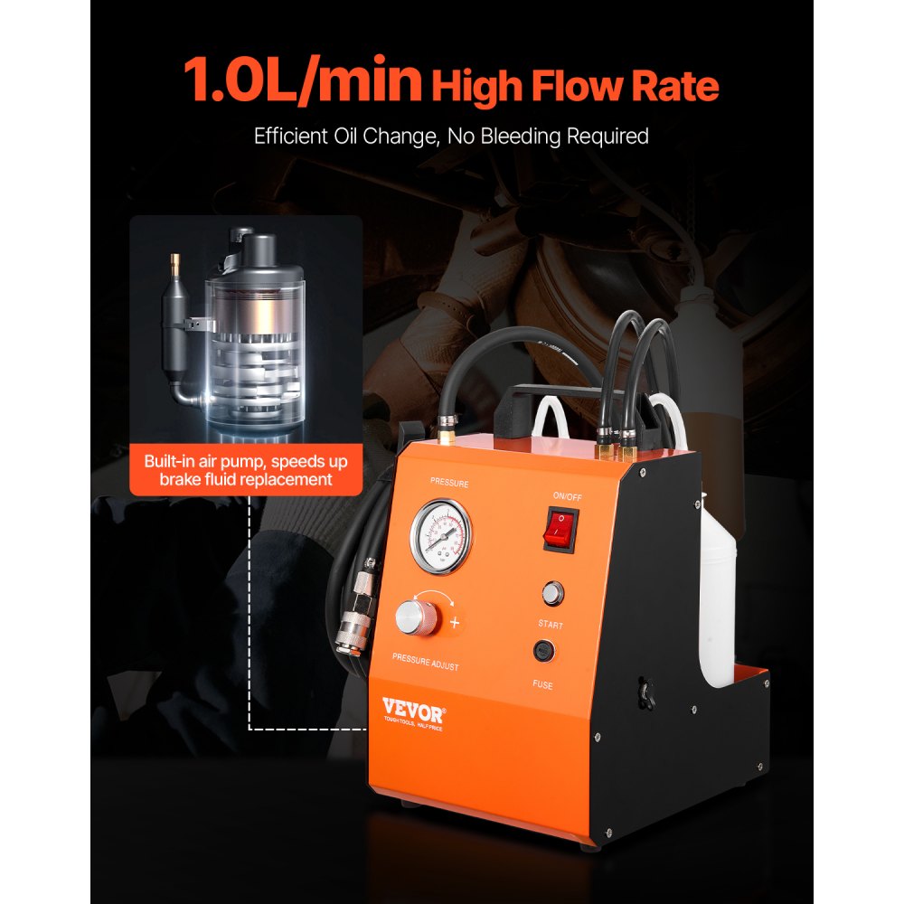 VEVOR Kit Spurgo Freni Elettrico, Kit Adattatore Completo per Fluido Freni Elettrico 220 V con Manometro e Pompa dell'Aria Integrata, Set Adattatori Versatili per Spurgo Freni per Alimentazione CC CA