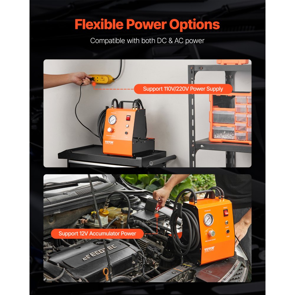 VEVOR Kit Spurgo Freni Elettrico, Kit Adattatore Completo per Fluido Freni Elettrico 220 V con Manometro e Pompa dell'Aria Integrata, Set Adattatori Versatili per Spurgo Freni per Alimentazione CC CA