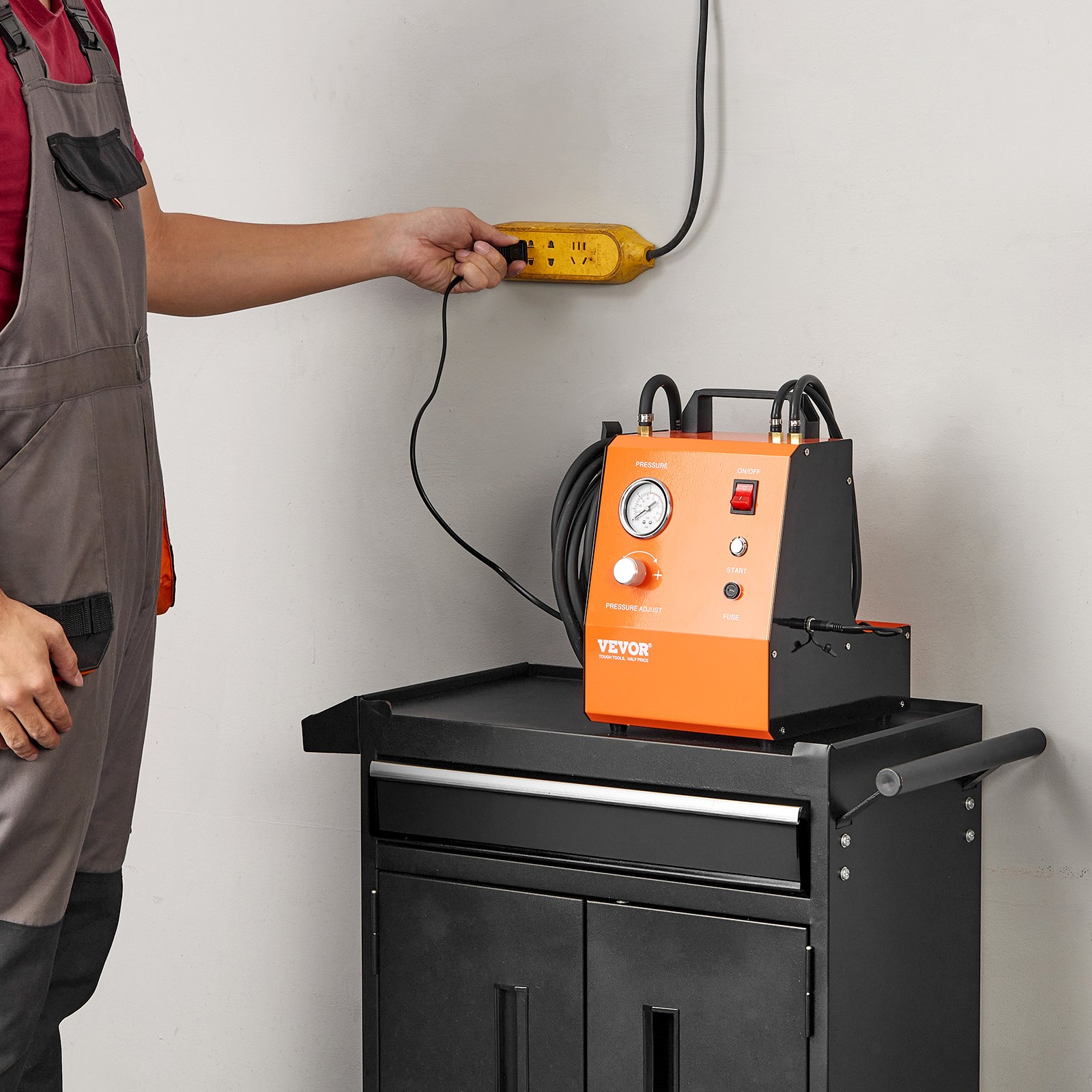 VEVOR Kit Spurgo Freni Elettrico, Kit Adattatore Completo per Fluido Freni Elettrico 220 V con Manometro e Pompa dell'Aria Integrata, Set Adattatori Versatili per Spurgo Freni per Alimentazione CC CA