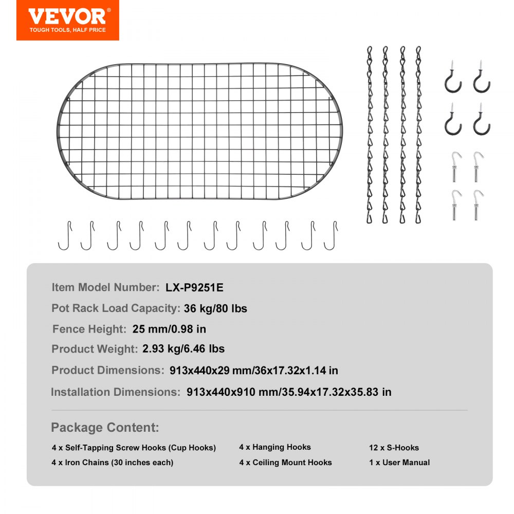 VEVOR Portavasi sospeso per montaggio a soffitto Portavasi da soffitto da 36 pollici con 20 ganci