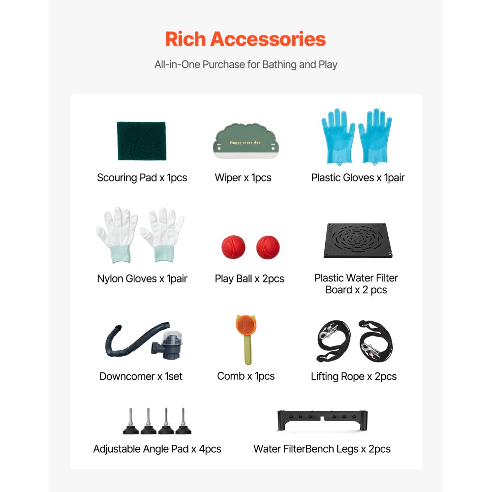 VEVOR Electric Dog Wash Station with Lifting Function, 127 cm Stainless Steel Pet Care Tub with PE Water Filter Plate, Faucet & Shower Head, Dog Bathtub, Pet Wash Basin (Right Door)