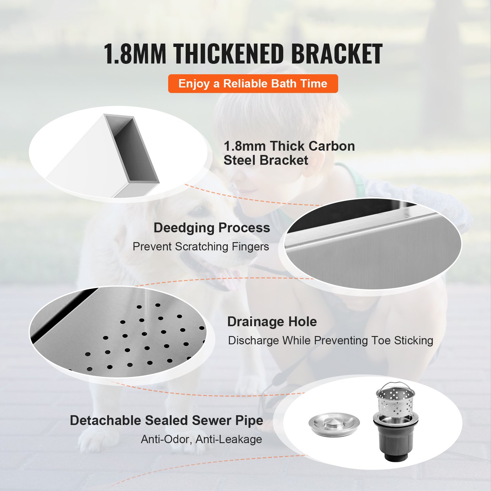 VEVOR Professional Dog Grooming Tub 127cm Stainless Steel Pet Bathtub Dog Wash Station max. 150kg Dogs Height Adjustable Dog Wash System Pet Grooming Tub with Right Door Dog Shower Wash Tub