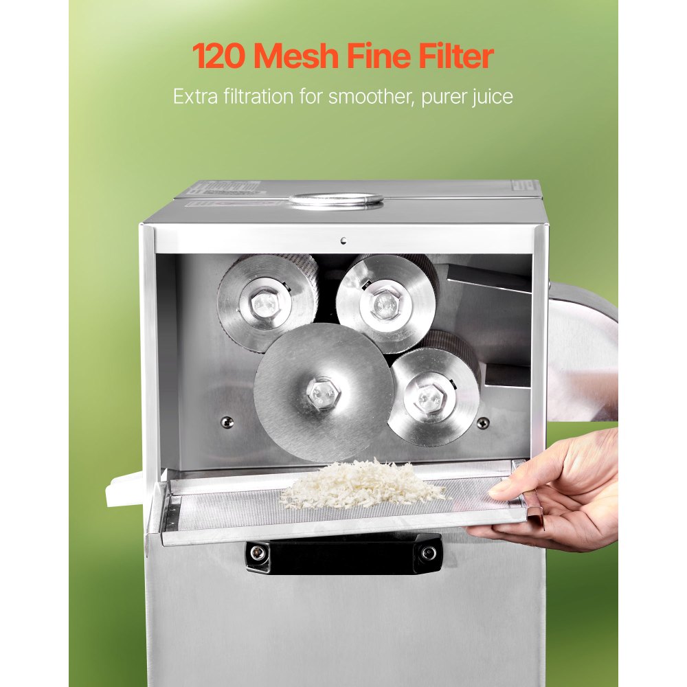 VEVOR Estrattore di Succo di Canna da Zucchero Commerciale, Macchina Elettrica per Spremitura di Canna da Zucchero da 800 W Capacità 300 kg/ora, 4 Rulli in Acciaio Inox, Estrattore di Succo