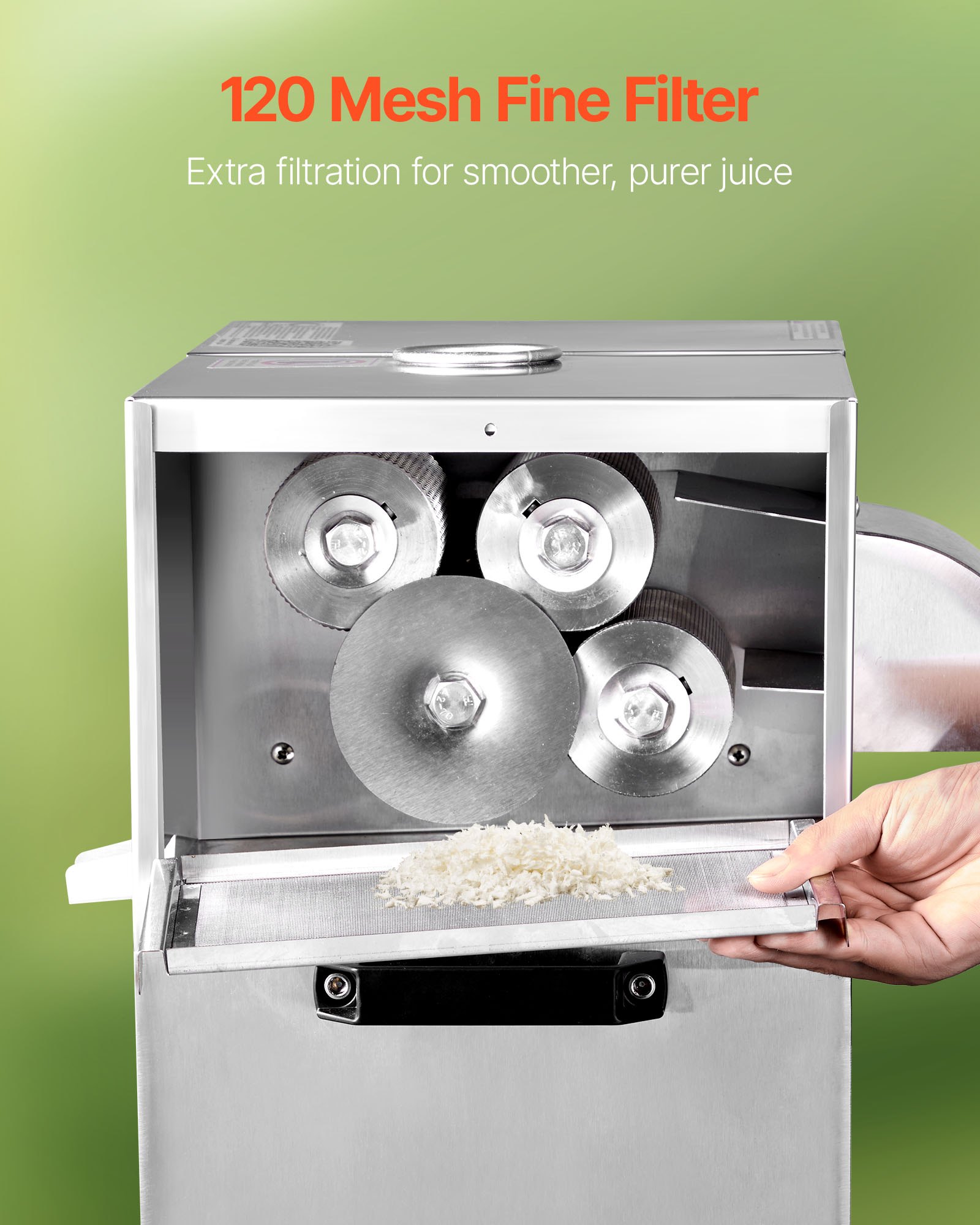 VEVOR Estrattore di Succo di Canna da Zucchero Commerciale, Macchina Elettrica per Spremitura di Canna da Zucchero da 800 W Capacità 300 kg/ora, 4 Rulli in Acciaio Inox, Estrattore di Succo