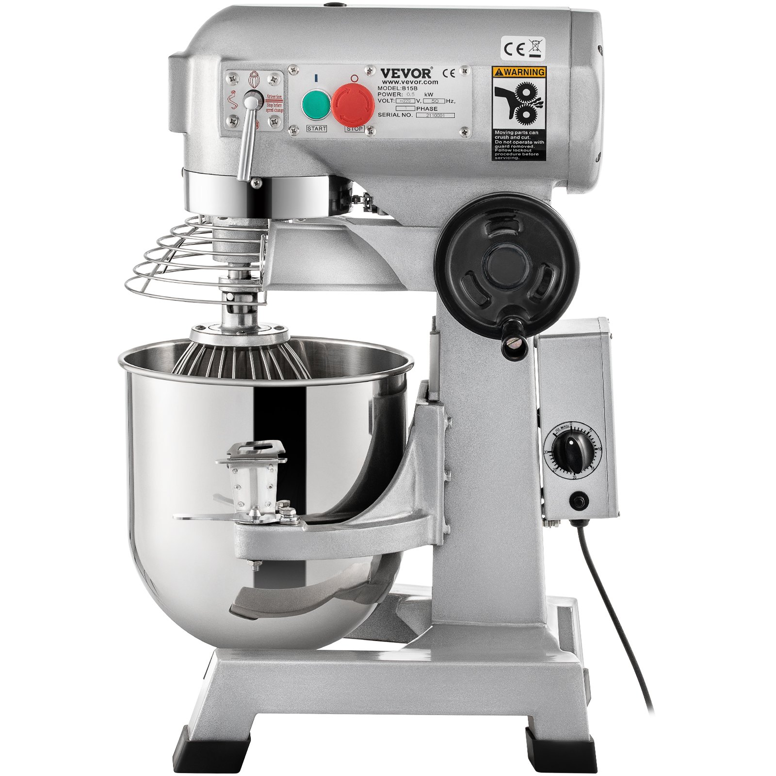 VEVOR Impastatrice Planetaria Velocità Regolabile 450W Ciotola Capienza di 17L/15QT, Impastatrice Elettrica da Cucina Commerciale Velocità 3 Modi 113/184/341 giri/min, Impastatrice 3 Ganci di Ricambio