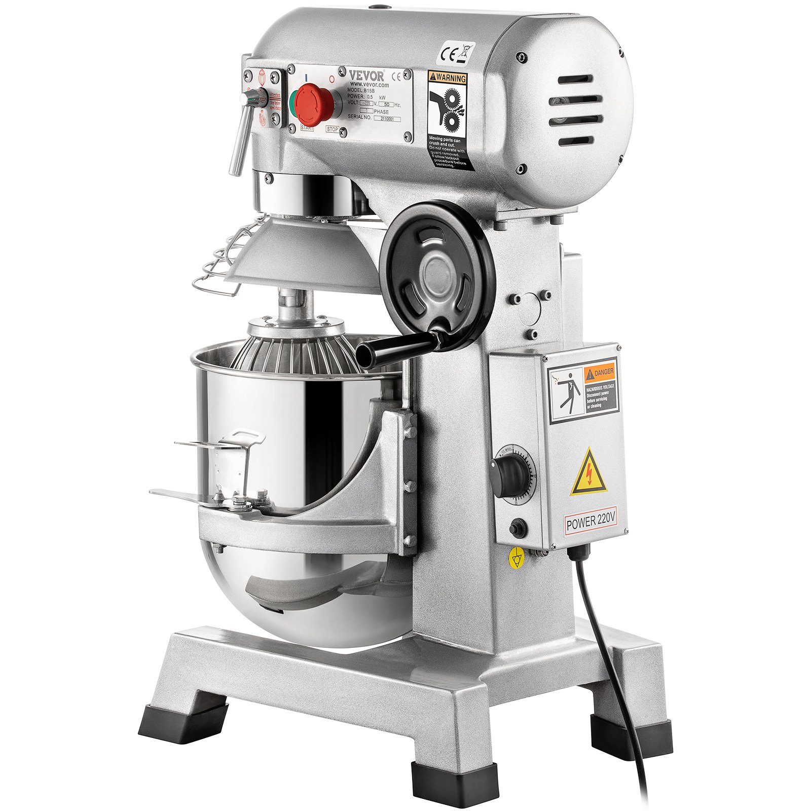VEVOR Impastatrice Planetaria Velocità Regolabile 450W Ciotola Capienza di 17L/15QT, Impastatrice Elettrica da Cucina Commerciale Velocità 3 Modi 113/184/341 giri/min, Impastatrice 3 Ganci di Ricambio