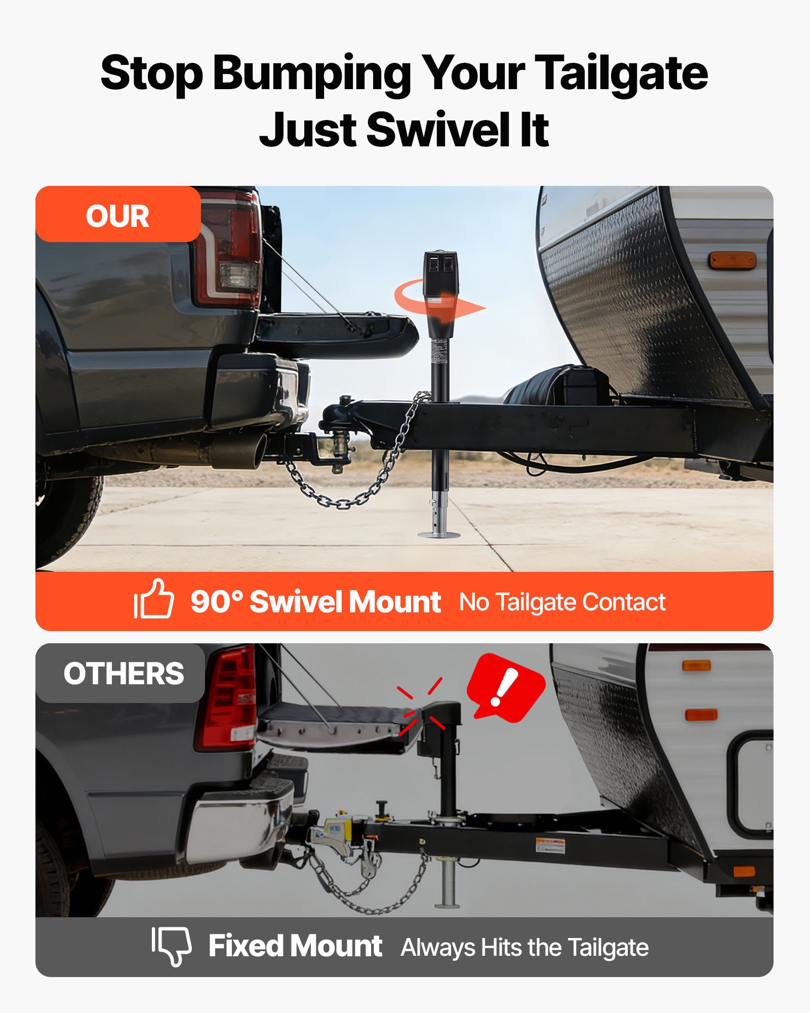 VEVOR Martinetto Elettrico per Rimorchio, Capacità di 2268 kg, Cric Elettrico con Timone, Copertura Protettiva Impermeabile e Luce LED per Roulotte, Camper, Sollevamento da 230 a 686 mm