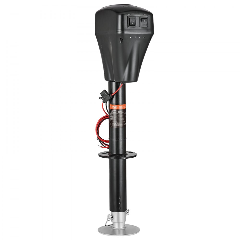 VEVOR Cric Elettrico per Rimorchio 2267 kg Cric Perno per Camper Resistente con Connettore a 2 Vie, Manovella Manuale e Copertura, Cric Resistente alle Intemperie, Mozzo 255-860 mm per Camper, Nero