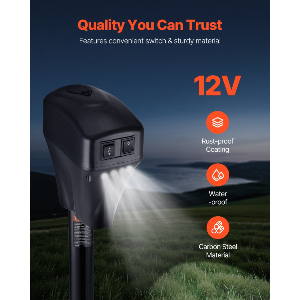 VEVOR Cric Elettrico per Rimorchio 2267 kg Cric Perno per Camper Resistente con Connettore a 2 Vie, Manovella Manuale e Copertura, Cric Resistente alle Intemperie, Mozzo 255-860 mm per Camper, Nero