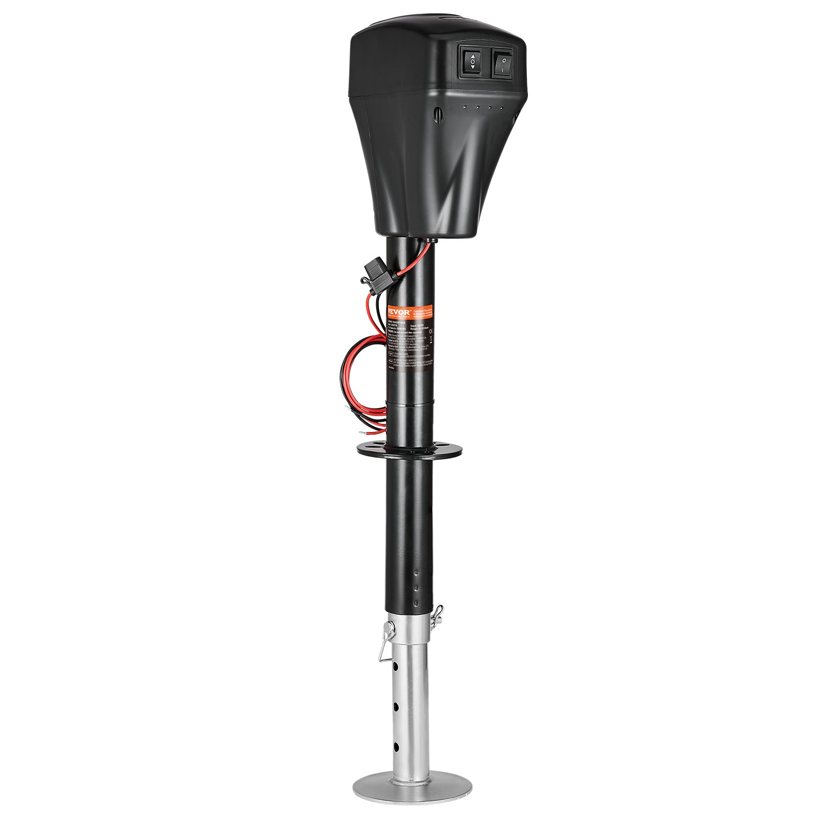 VEVOR Cric Elettrico per Rimorchio 2267 kg Cric Perno per Camper Resistente con Connettore a 2 Vie, Manovella Manuale e Copertura, Cric Resistente alle Intemperie, Mozzo 255-860 mm per Camper, Nero