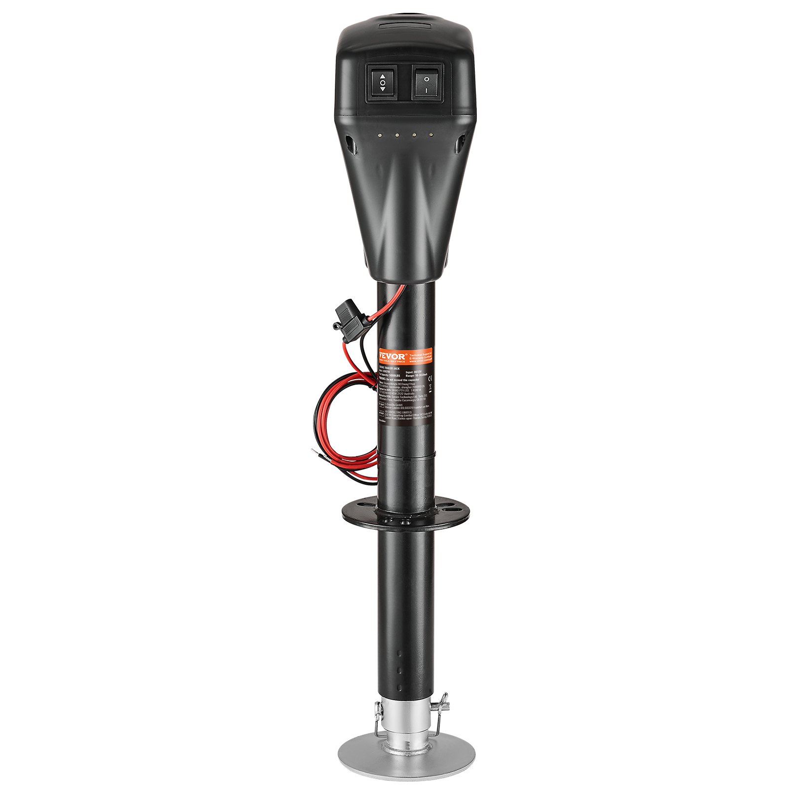 VEVOR Cric Elettrico per Rimorchio 2267 kg Cric Perno per Camper Resistente con Connettore a 2 Vie, Manovella Manuale e Copertura, Cric Resistente alle Intemperie, Mozzo 255-860 mm per Camper, Nero