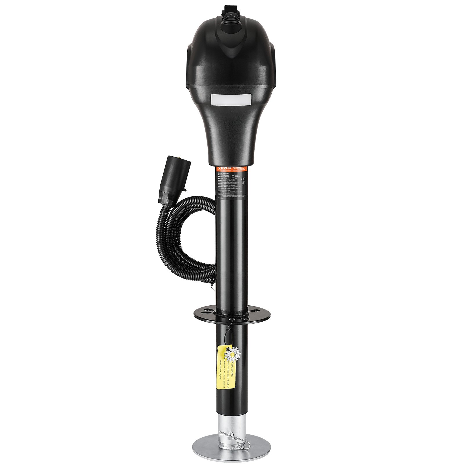 VEVOR Cric Elettrico per Rimorchio 1588 kg Cric Perno per Camper Resistente con Spina a 7 Pin, Manovella Manuale e Copertura, Cric Resistente alle Intemperie, Sollevatore 240-815 mm per Camper, Nero