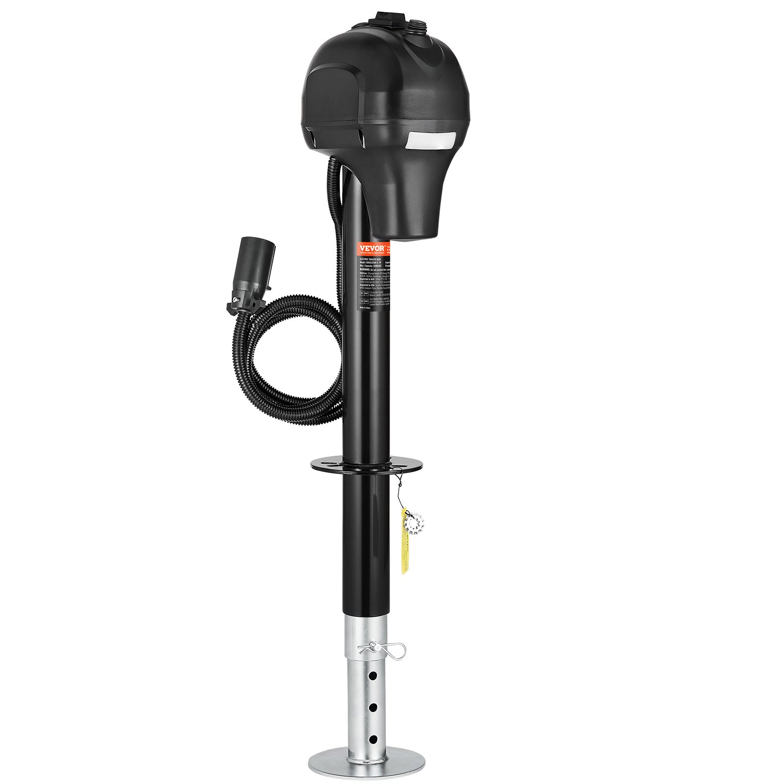 VEVOR Cric Elettrico per Rimorchio 1588 kg Cric Perno per Camper Resistente con Spina a 7 Pin, Manovella Manuale e Copertura, Cric Resistente alle Intemperie, Sollevatore 240-815 mm per Camper, Nero