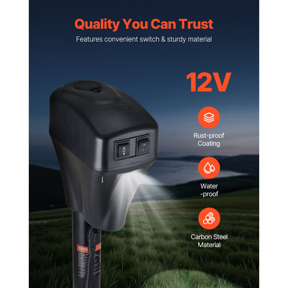 VEVOR Cric Elettrico per Rimorchio 2267 kg Cric Perno per Camper Resistente con Spina a 7 Pin, Manovella Manuale e Copertura Cric Resistente alle Intemperie, Sollevamento 255 - 860 mm per Camper, Nero