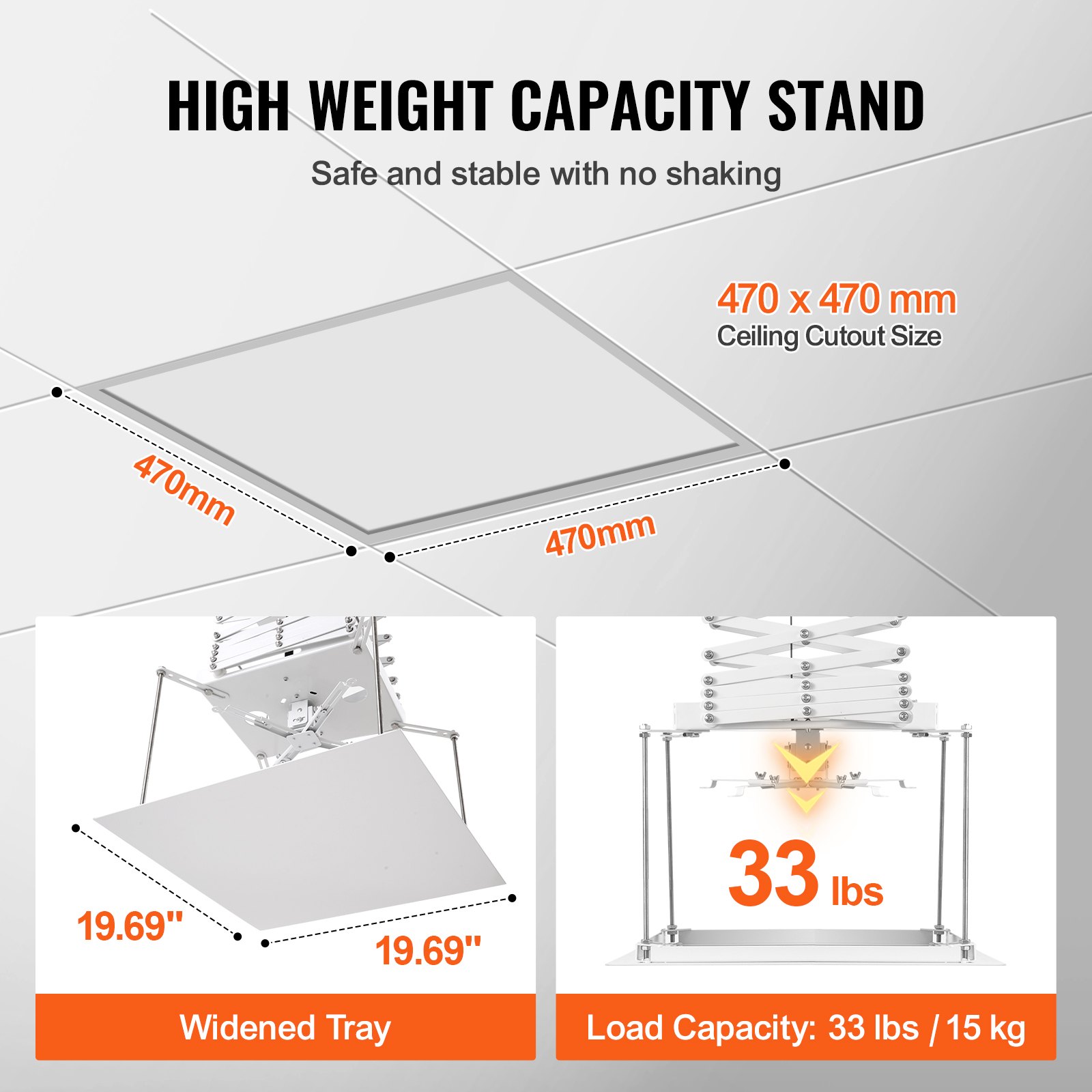 VEVOR Motorized Projector Lift, Electric Projector Lift, Height Adjustable 1.5 m, Concealed Projector Ceiling Mount with Remote Control and Cable Control, Ideal for Cinema, Home, Office, Stage, Studio